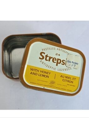 Medicine Tin Strepsils Antiseptic Lozenges Empty Vintage